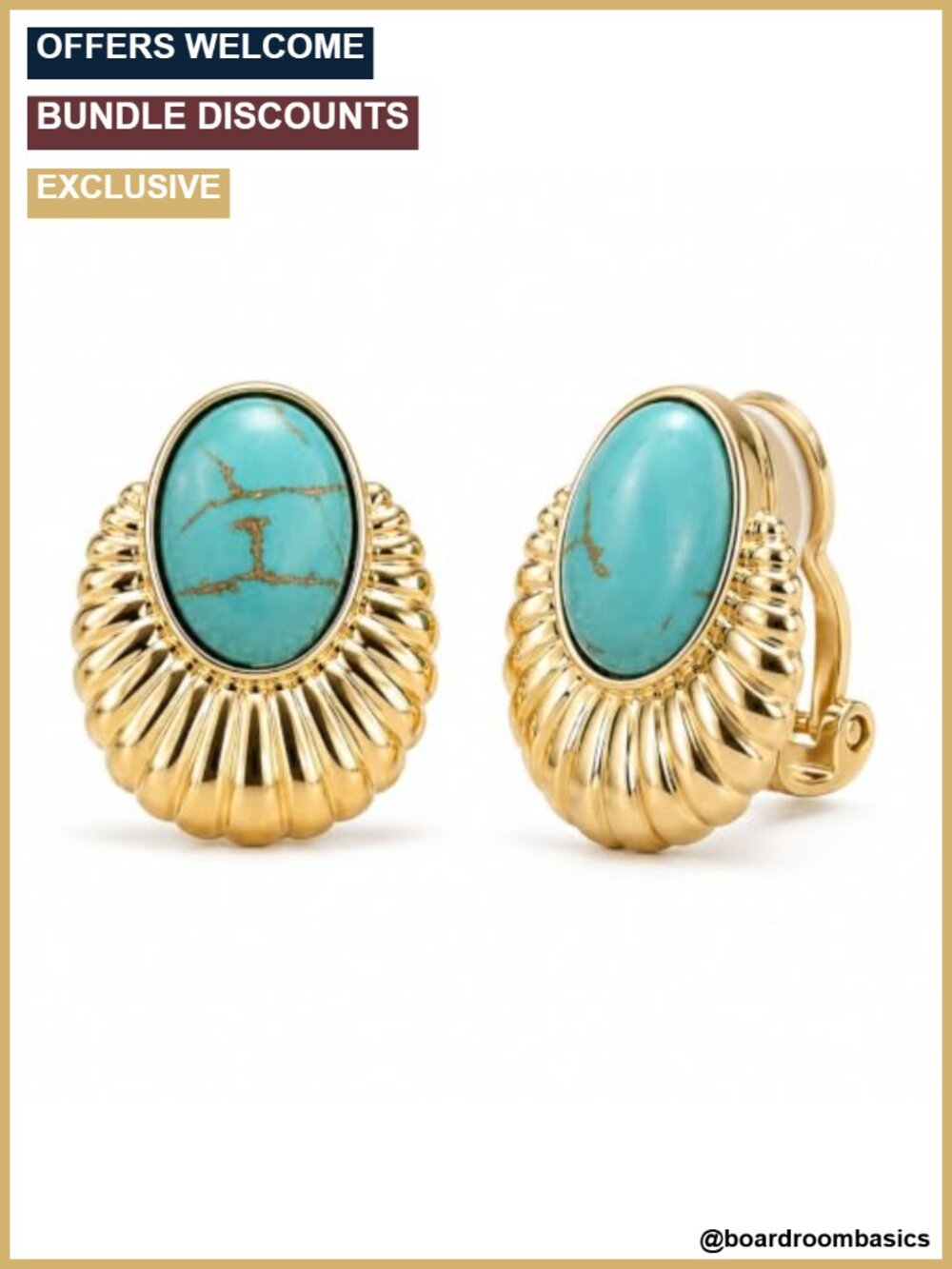 Clip On Earrings for Women Large Gold Turquoise Statement Western Country